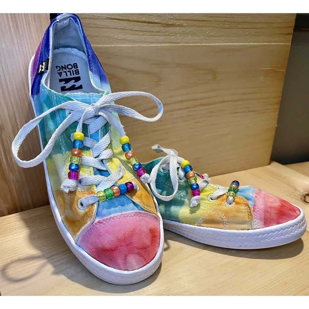 Billabong Women’s Sz8.5 Marina, Tie Dyed Lace-Up Sneakers Beaded Laces